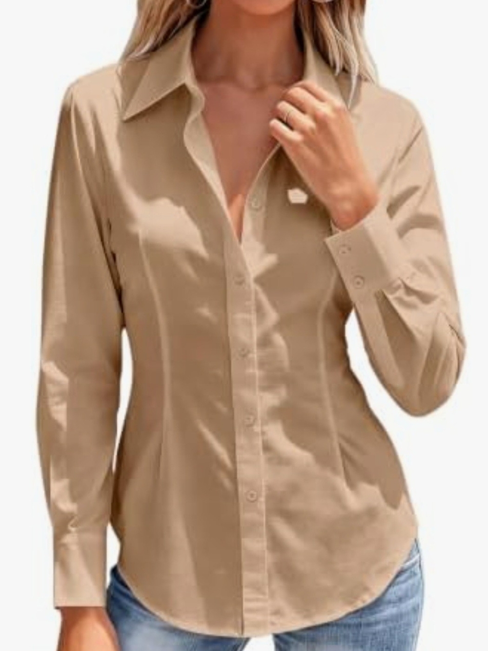 Express Women's Button-Down Shirt - Beige